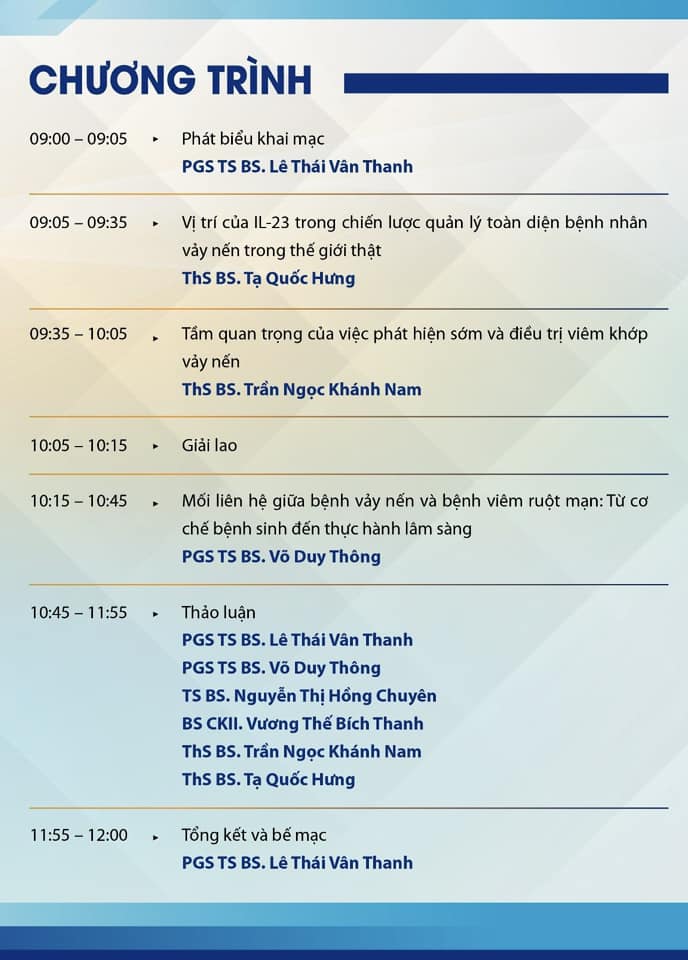 Chương trình tọa đàm chuyên gia CHIẾN LƯỢC QUẢN LÝ TOÀN DIỆN BỆNH NHÂN VẢY NẾN TRONG KỈ NGUYÊN THUỐC SINH HỌC