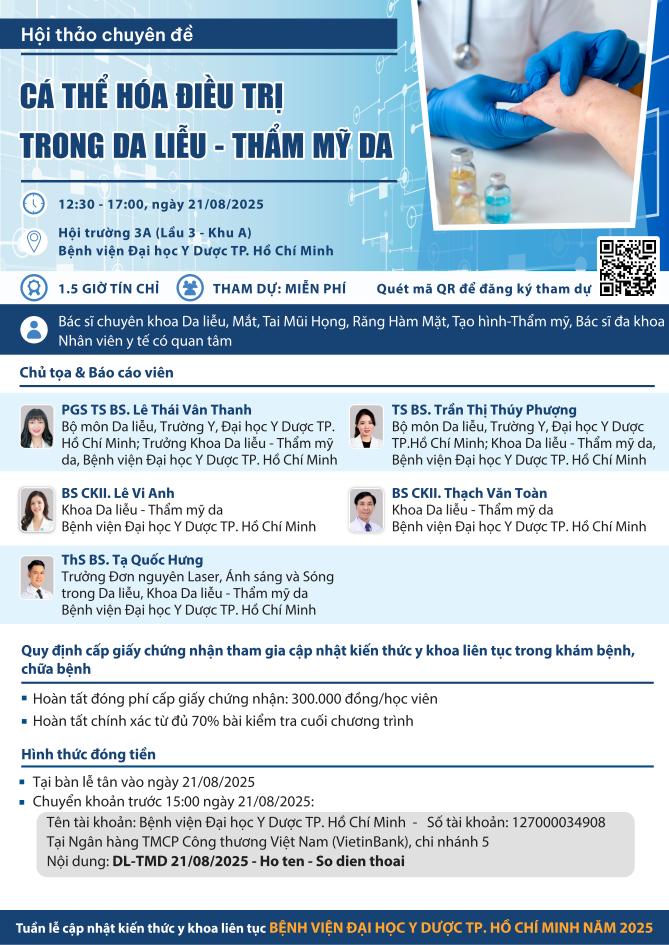 CÁ THỂ HÓA TRONG ĐIỀU TRỊ DA LIỄU – THẨM MỸ DA - Tuần lễ cập nhật kiến thức y khoa liên tục năm 2025